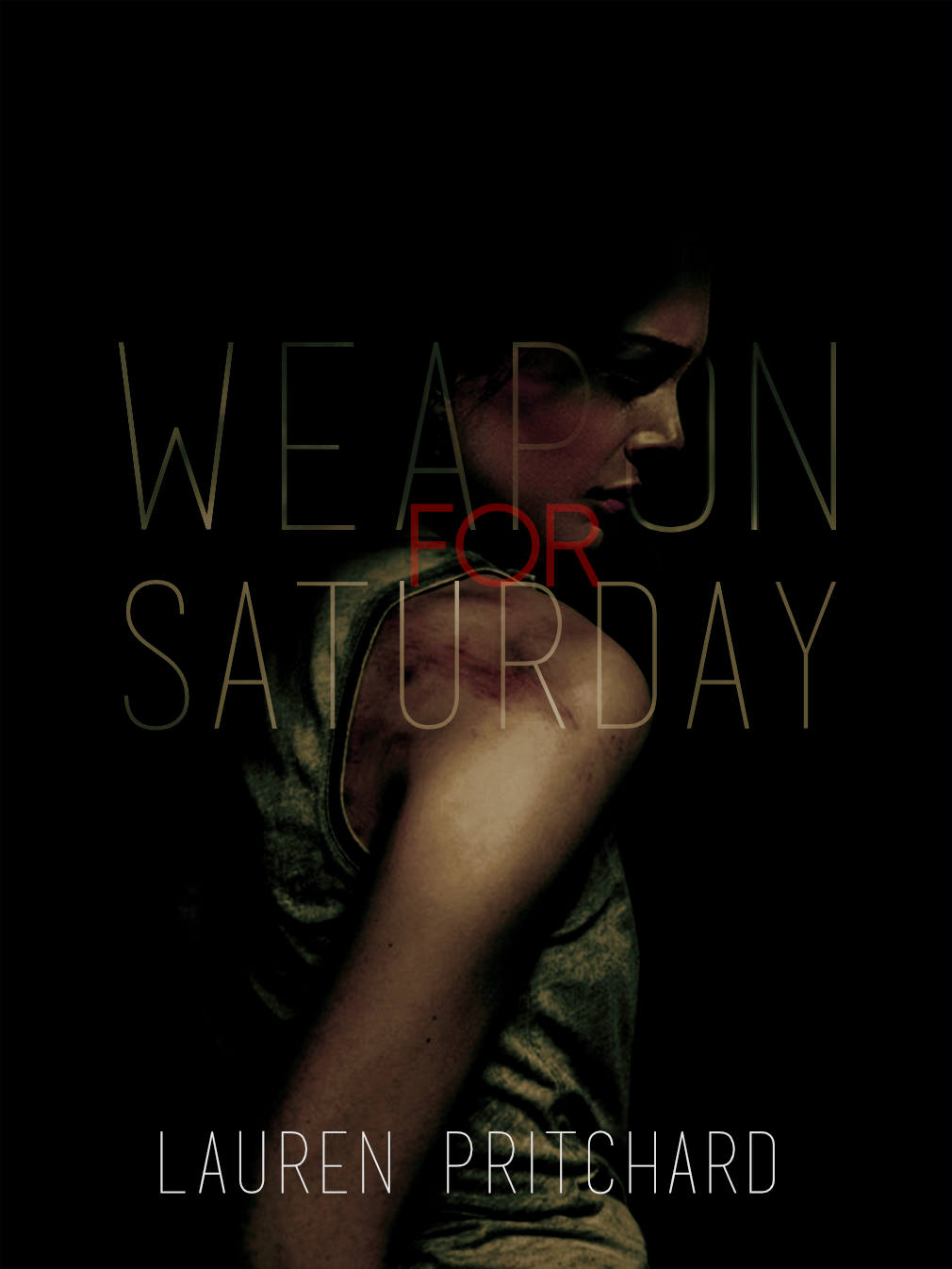 A book cover with a woman shrouded in darkness. The title reads "Weapon for Saturday".